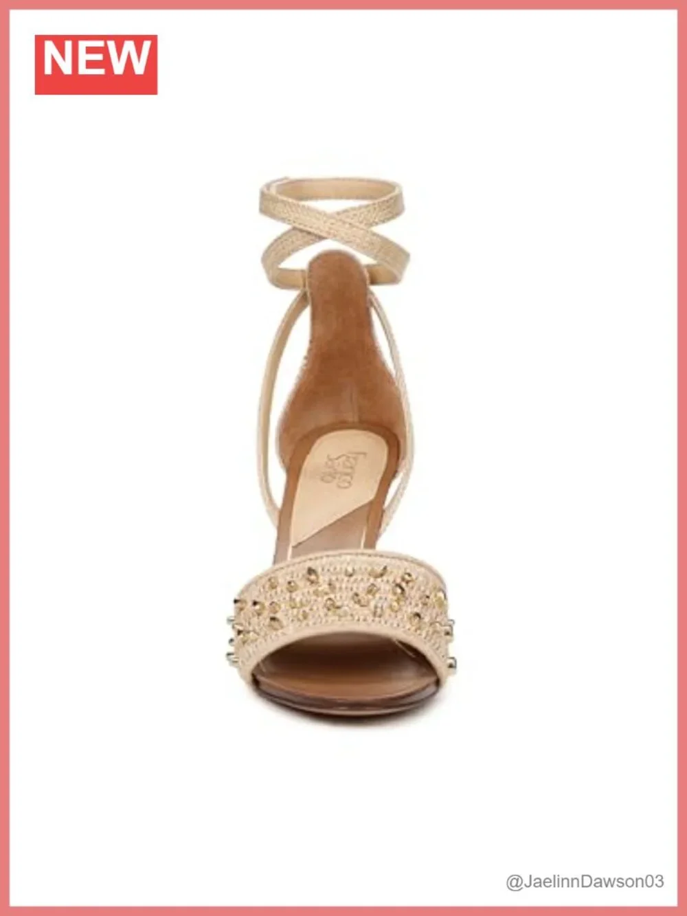 Franco Sarto Women's Heeled Sandals Raffia Studded Ankle Strap Open Toe